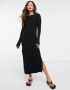 Asos Design Crew Neck Ribbed Midi Dress-black