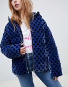 Asos Design Spot Devore Velvet Padded Jacket - Navy