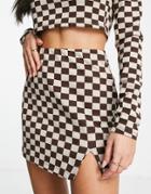 Pull & Bear Checkerboard Mini Skirt In Brown - Part Of A Set