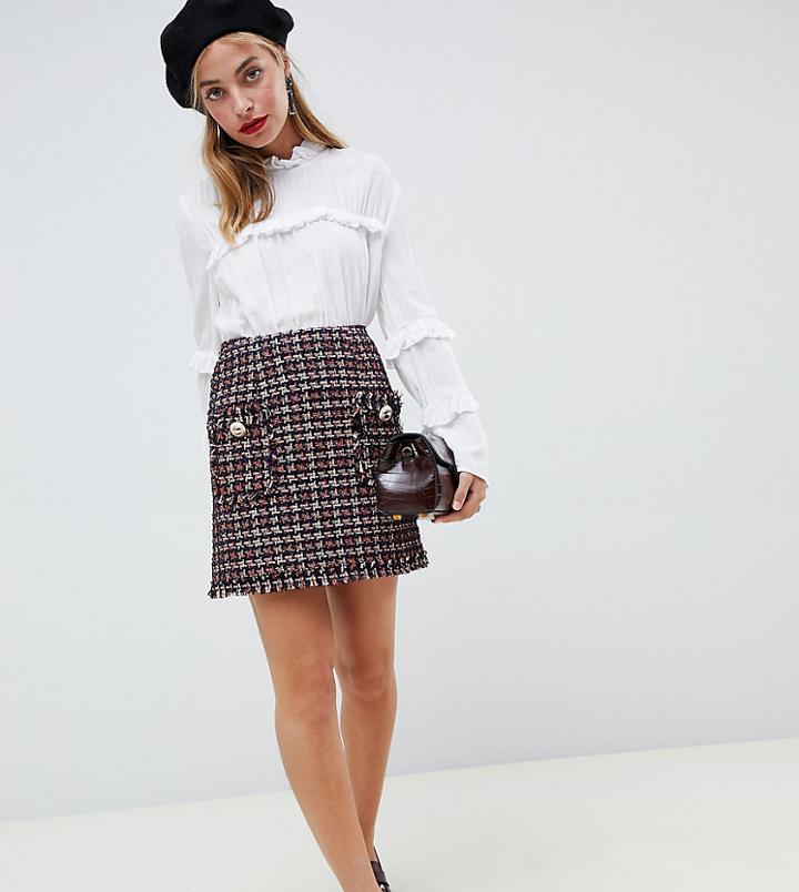River Island Petite A-line Mini Skirt With Button Detail In Boucle - Multi