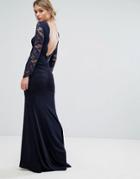 Tfnc Lace Fishtail Maxi Dress With Low Scallop Back - Navy