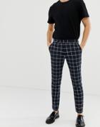 River Island Skinny Fit Smart Pants In Navy Check - Navy