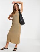 Selected Femme Knitted Maxi Dress With Racer High Neck In Tan-brown