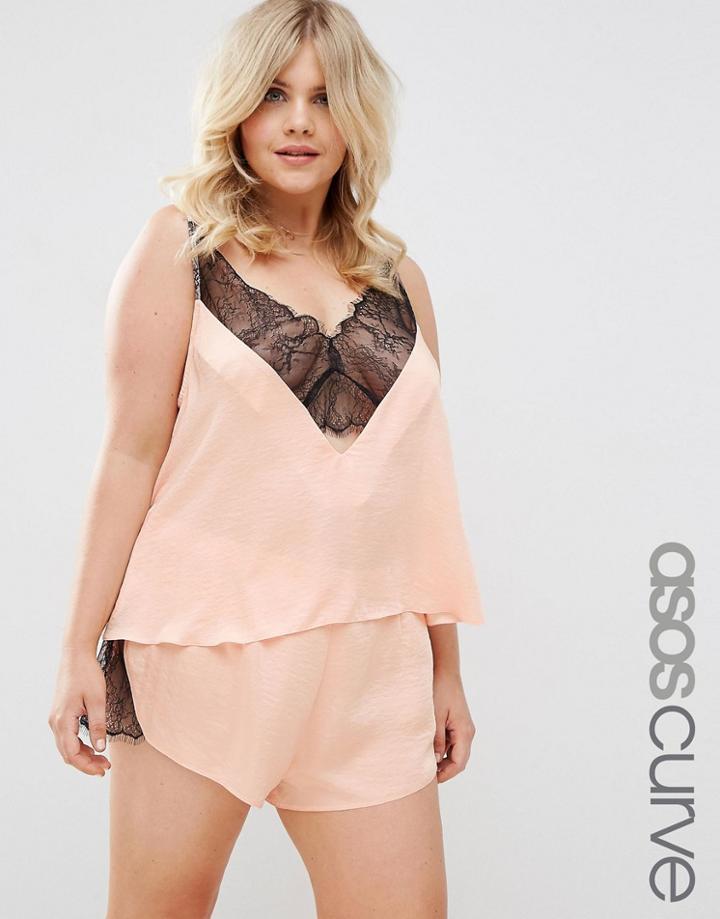 Asos Curve Delicate Lace Insert Cami And Short Set - Blush