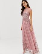 Maya Allover Premium Embellished Mesh Cap Sleeve Maxi Dress In Vintage Rose - Pink
