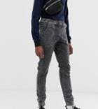 Asos Design Tall Slim Jogger Jeans In Acid Wash Black - Black