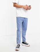 Asos Design Double Pleat Straight Leg Jean In Light Blue-blues