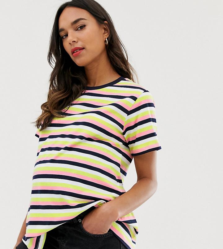 Asos Design Maternity T-shirt In Pretty Stripe-multi