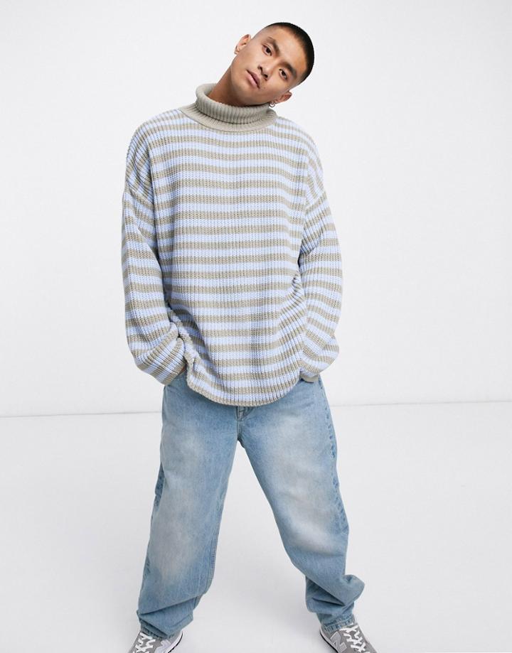 Asos Design Oversized Funnel Neck Stripe Sweater In Monochrome-black