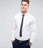 Asos Design Stretch Slim Shirt In White With Black Tie Save - White