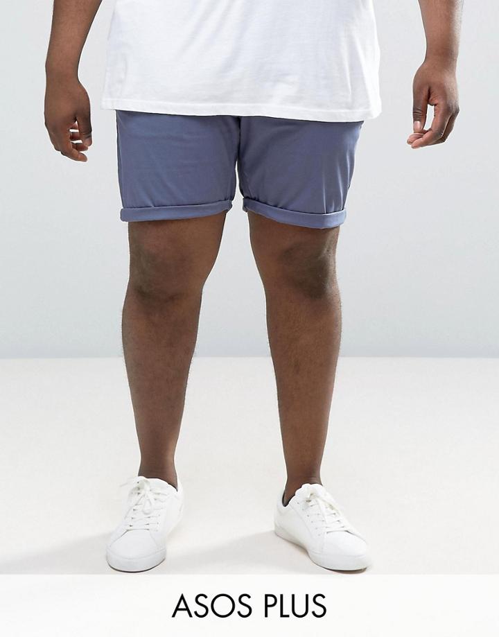Asos Plus Slim Chino Shorts In Vindigo - Blue