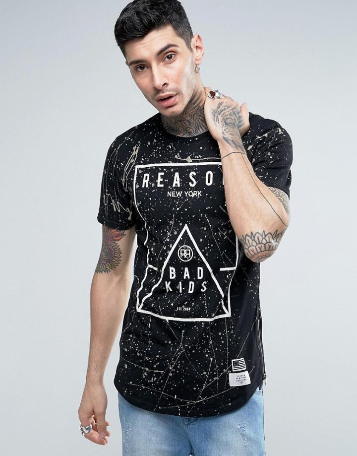 Reason Distressed T-shirt With Bleach Splat And Large Logo Print - Bla