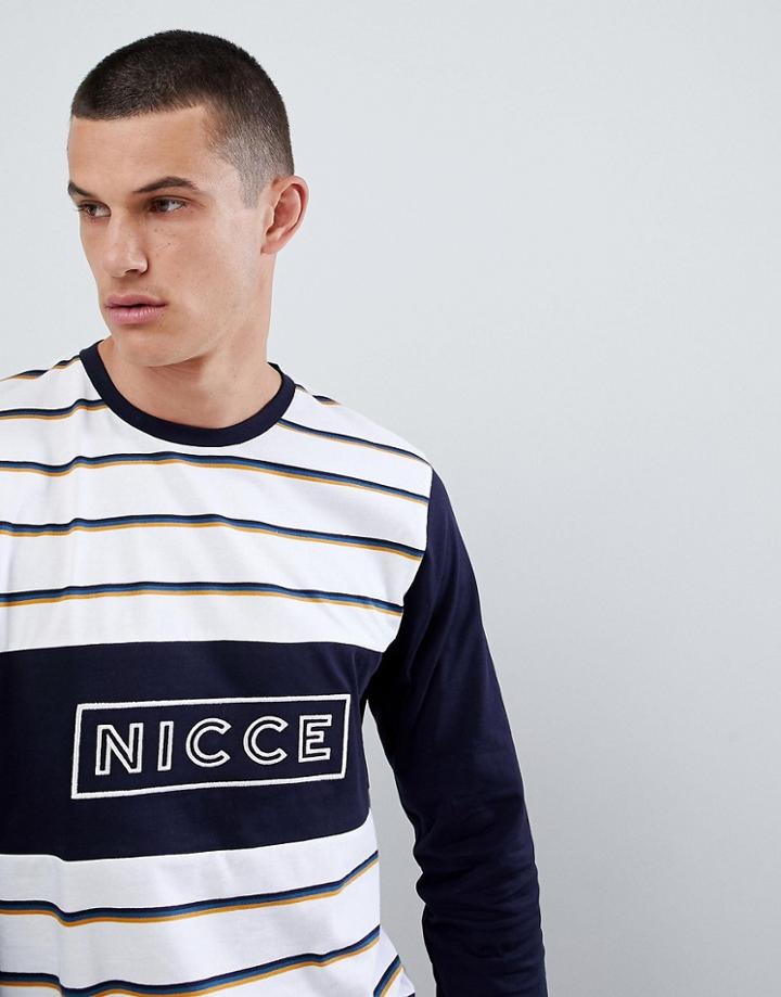 Nicce Score Stripe Long Sleeve T-shirt - Navy