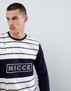 Nicce Score Stripe Long Sleeve T-shirt - Navy