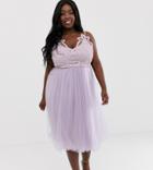 Asos Design Curve Premium Lace Top Tulle Cami Midi Dress - Multi