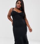Asos Design Curve Tape Detail Bandage Asymmetric Hem Midi Dress-yellow