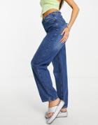 Rebellious Fashion High Waist Jeans With Lace-up Back In Vintage Blue-black