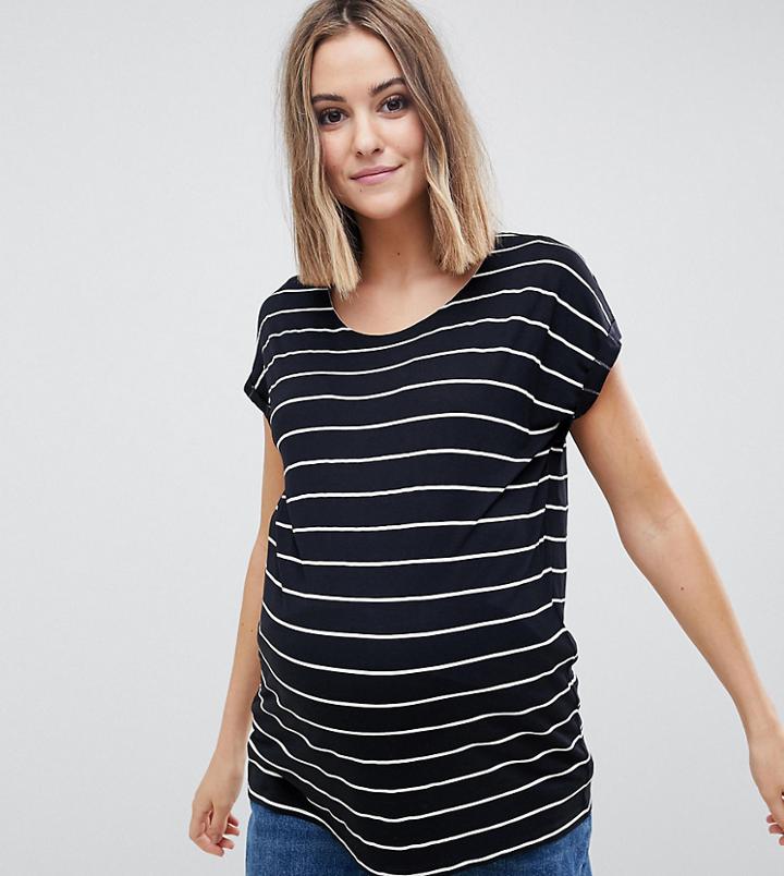 Asos Design Maternity Nursing T-shirt With Crew Neck And Double Layer In Black Stripe - Multi