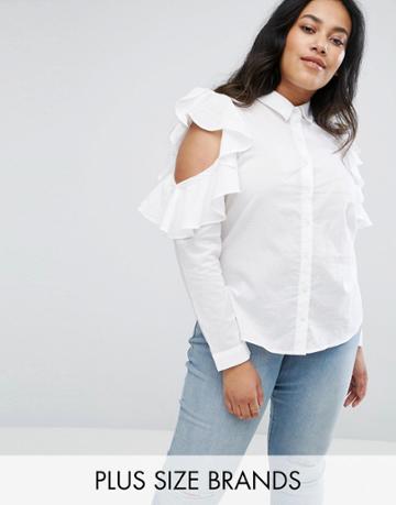 Influence Plus Cold Shoulder Ruffle Blouse - White