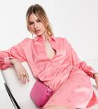 Y.a.s Exclusive Satin Shirt Wrap Mini Dress In Pink Croissant Print-multi