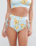 Asos Lemon Print Tie Side High Waist Bikini Bottom - Multi