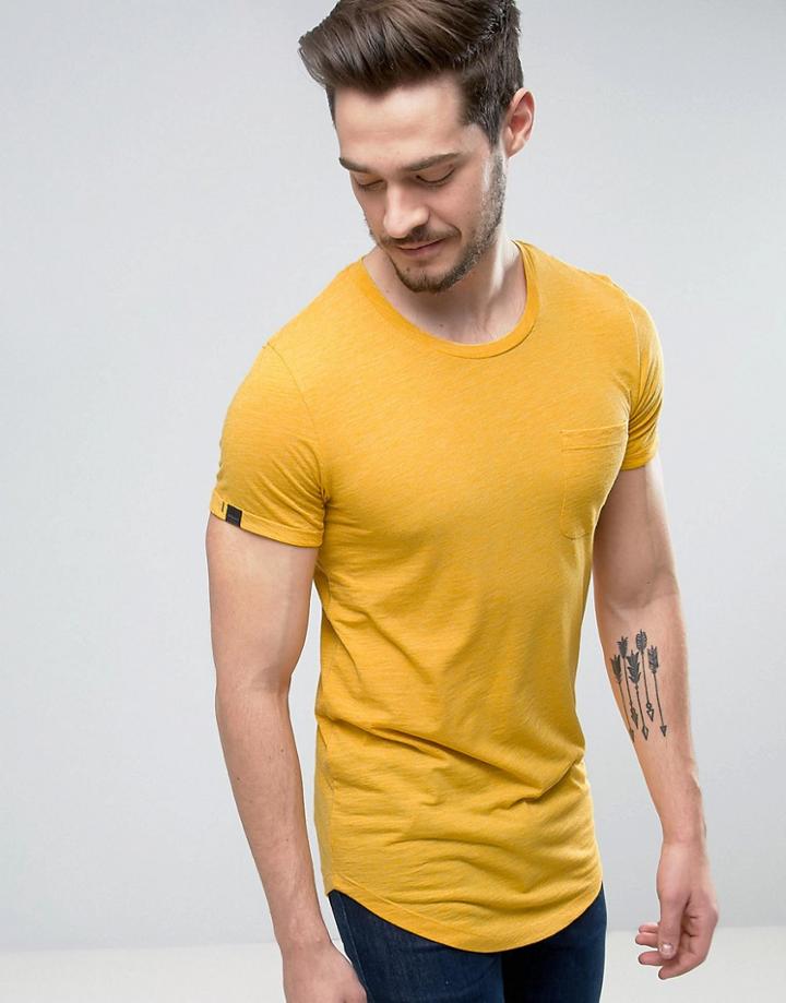 Produkt Longline T-shirt With Pocket In Slub Cotton - Yellow