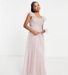 Frock And Frill Petite Bridesmaid Floaty Maxi Dress In Taupe-pink