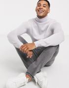 Asos Design Muscle Fit Merino Wool Roll Neck Sweater In Ice Gray-grey