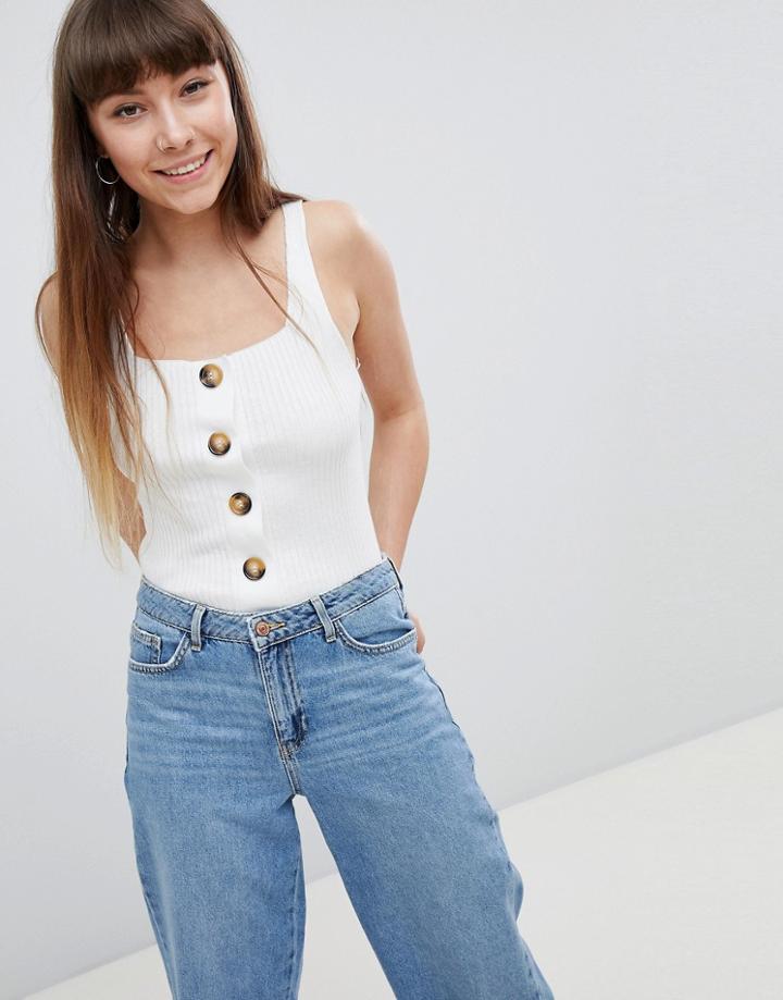 New Look Rib Button Through Tank - Cream