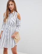 Gilli Cold Shoulder Stripe Shirt Dress - White