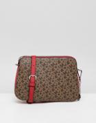 Dkny Crossbody In Mocha With Red Internal Detail - Brown
