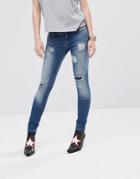 Noisy May Eve Lw Ripped Ankle Zip Jeans 32 - Blue
