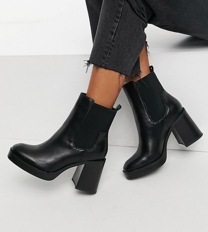 Public Desire Wide Fit Klara Chunky Heeled Ankle Boots In Black