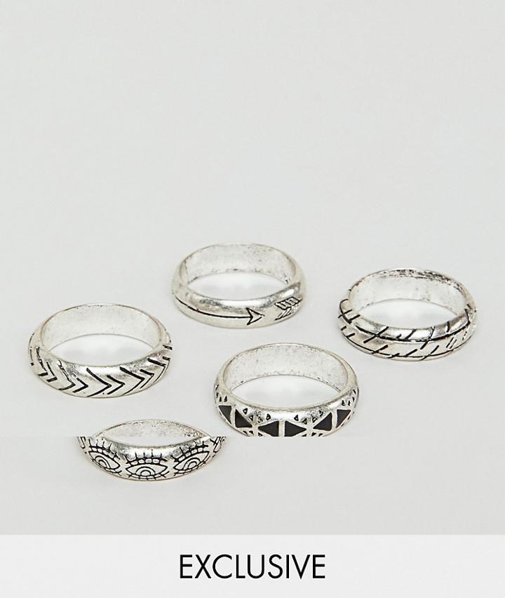 Relaimed Vintage Inspired Detailed Band Rings In Silver Exclusive To Asos - Silver