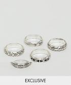 Relaimed Vintage Inspired Detailed Band Rings In Silver Exclusive To Asos - Silver
