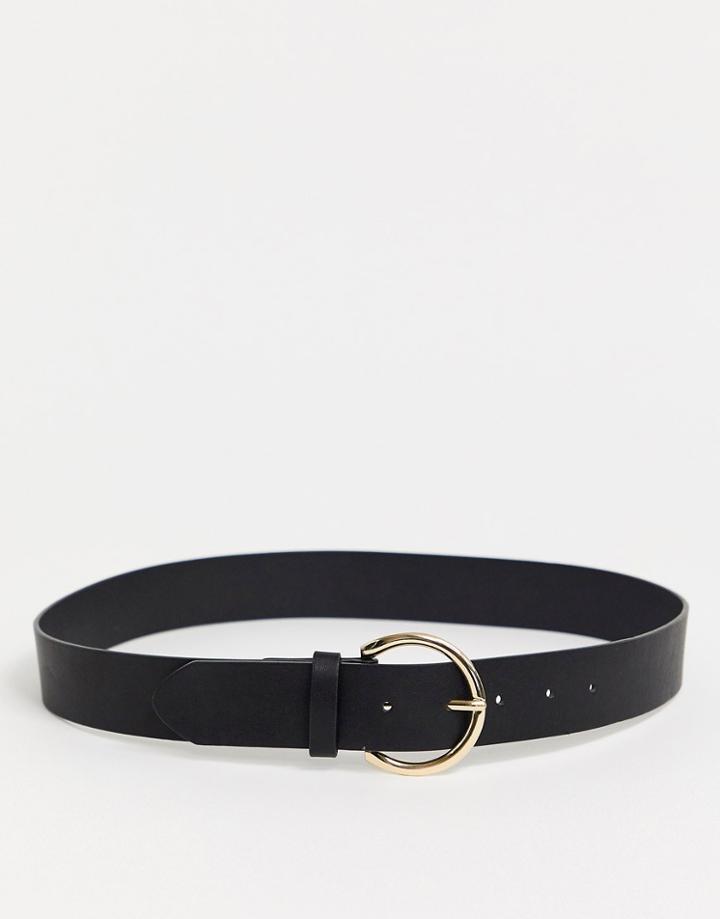 Glamorous Gold Minimal Round Buckle Belt-black