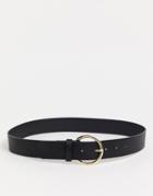 Glamorous Gold Minimal Round Buckle Belt-black
