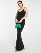 Public Desire Double Layer Slinky Cami Fishtail Maxi Dress In Black