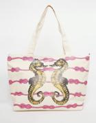 Thursday Friday Canvas Beach Bag With Seahorse Print - White