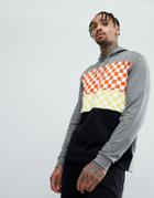 Asos Hoodie With Color Block Checkerboard Print - Gray