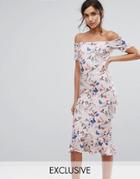 Silver Bloom Bandeau Midi Dress With Pephem In Allover Summer Floral - Multi