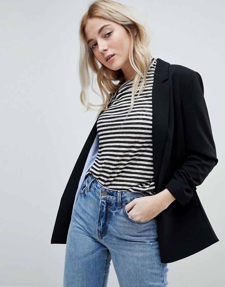 Only Diana Ruched Sleeve Blazer - Navy