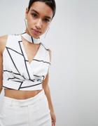Parallel Lines Crop Wrap Top With Choker Detail - Multi