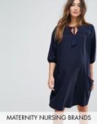 Gebe Maternity Nursing Woven Shift Dress With Tassel Detail - Navy