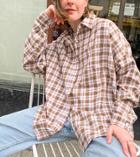 Collusion Oversized Shirt In Pink And Brown Check-multi