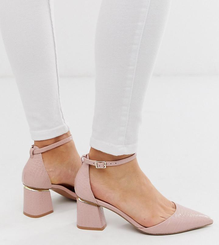 Asos Design Wide Fit Stardust Pointed Mid-heels In Beige Croc
