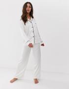 Bluebella Claudia Long Satin Shirt And Pants Pyjama Set In Cream-white