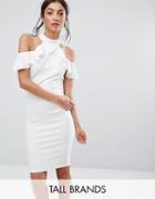 City Goddess Tall Pencil Dress With Ruffle Detail - White