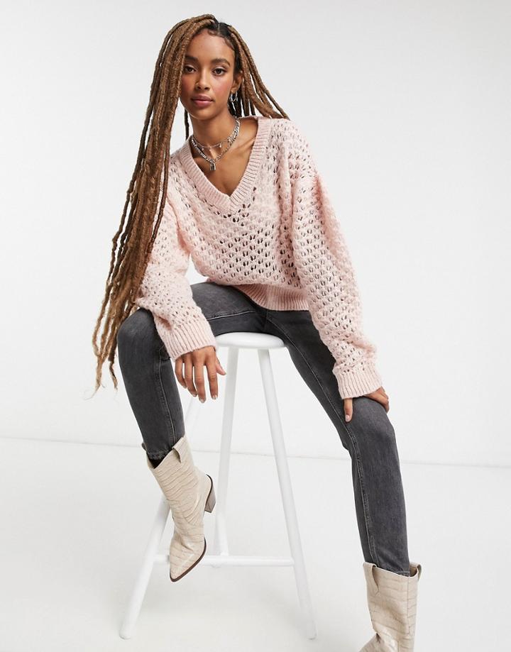 Topshop All Over Honeycomb Knitted Sweater In Pink
