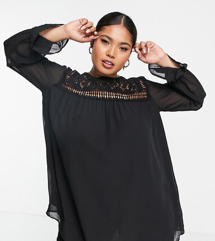 Yours Lace Detail Blouse In Black